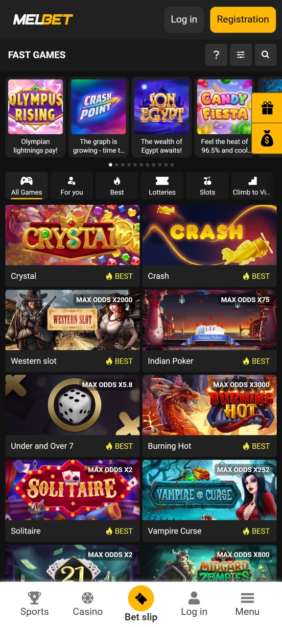 The Melbet Sri Lanka game section, where you can choose what you like.