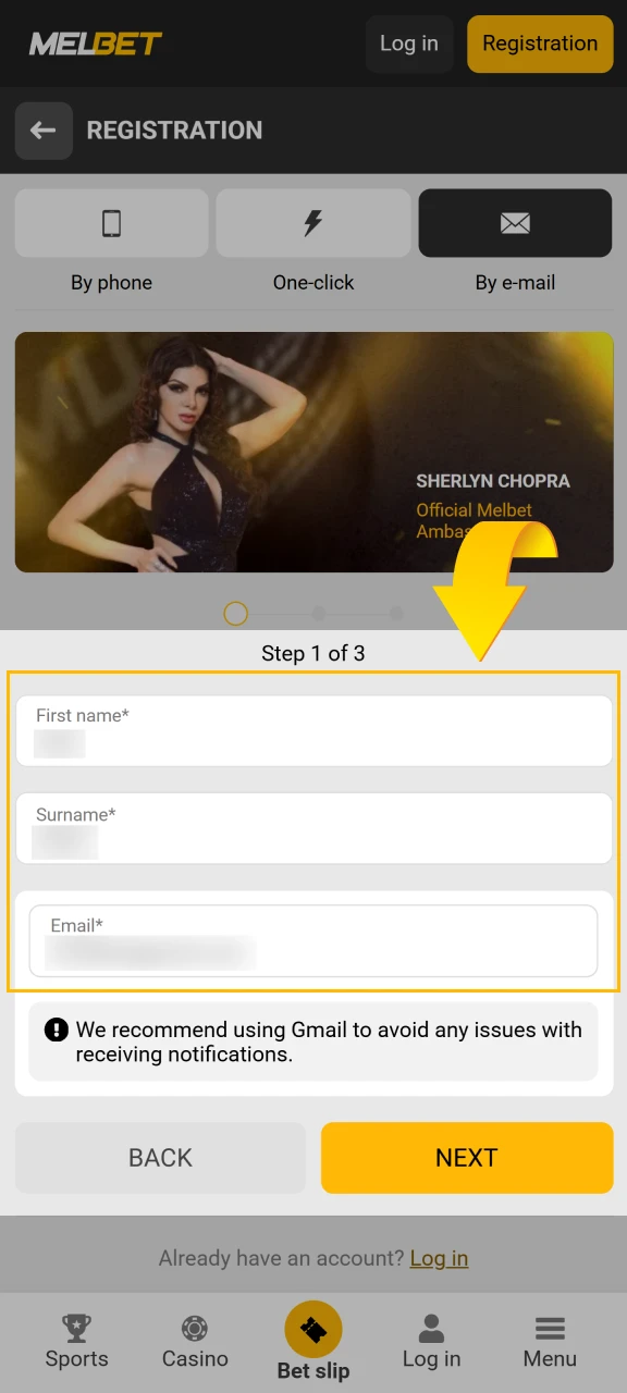 Fill in the fields with information and specify the currency and country.