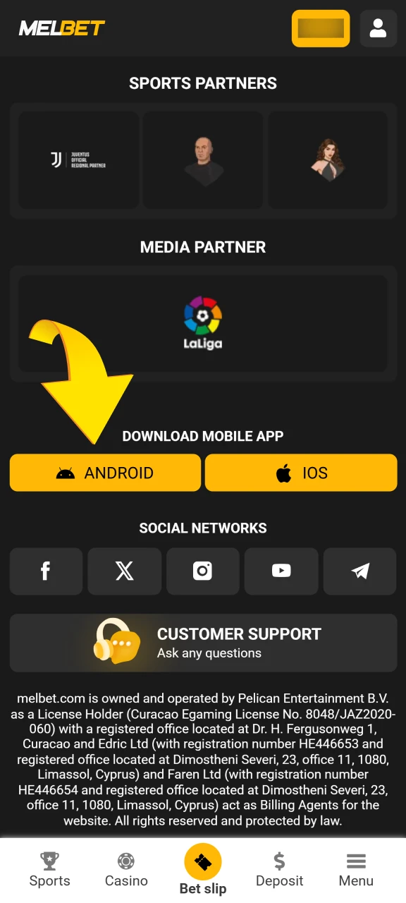Scroll down the page and find the Android logo.