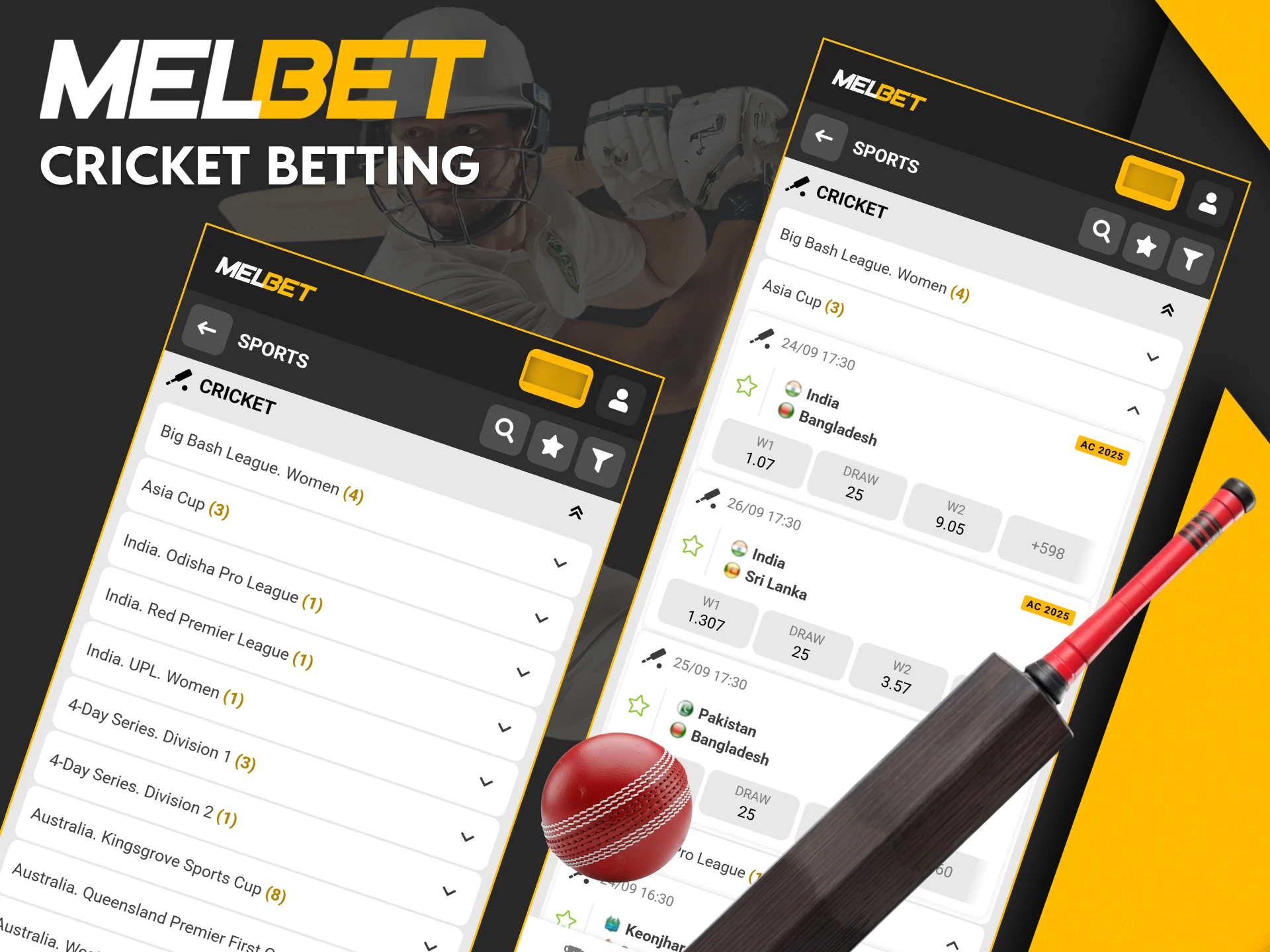 On Melbet Sri Lanka, you will find a variety of cricket tournaments that you can bet on.